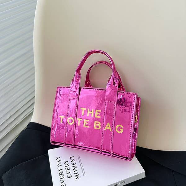 THE TOTE BAG LETTERS SHINY METALLIC CROSSBODY BRAND BAG