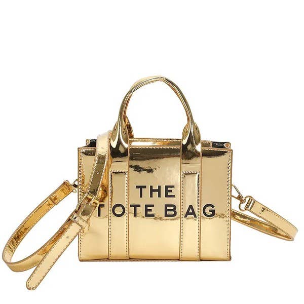 THE TOTE BAG LETTERS SHINY METALLIC CROSSBODY BRAND BAG