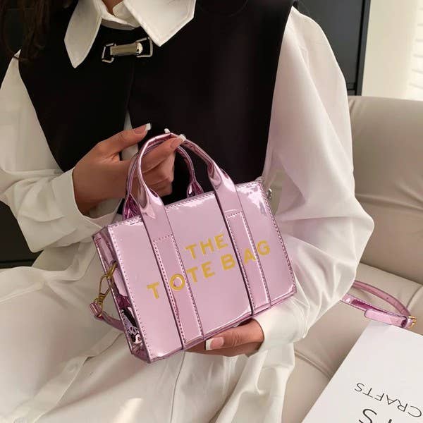THE TOTE BAG LETTERS SHINY METALLIC CROSSBODY BRAND BAG