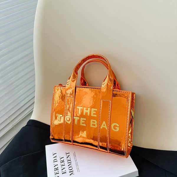 THE TOTE BAG LETTERS SHINY METALLIC CROSSBODY BRAND BAG