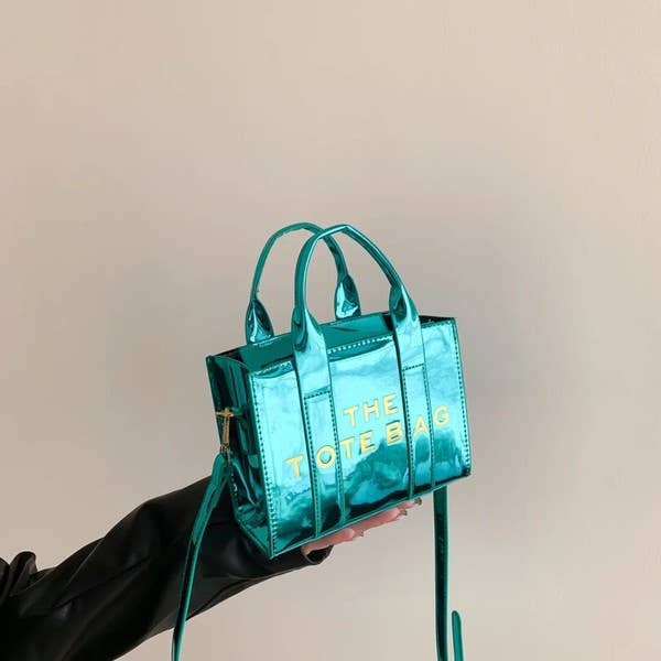 THE TOTE BAG LETTERS SHINY METALLIC CROSSBODY BRAND BAG