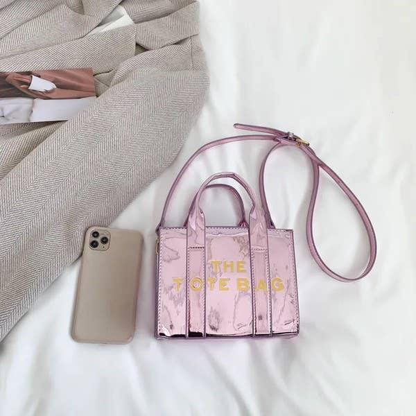THE TOTE BAG LETTERS SHINY METALLIC CROSSBODY BRAND BAG