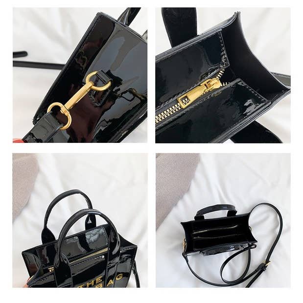 THE TOTE BAG LETTERS SHINY METALLIC CROSSBODY BRAND BAG