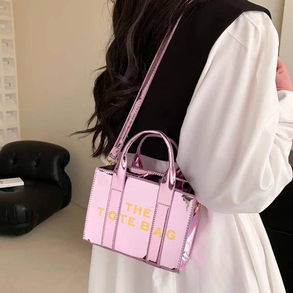 THE TOTE BAG LETTERS SHINY METALLIC CROSSBODY BRAND BAG