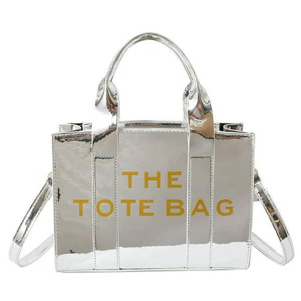 THE TOTE BAG LETTERS SHINY METALLIC CROSSBODY BRAND BAG