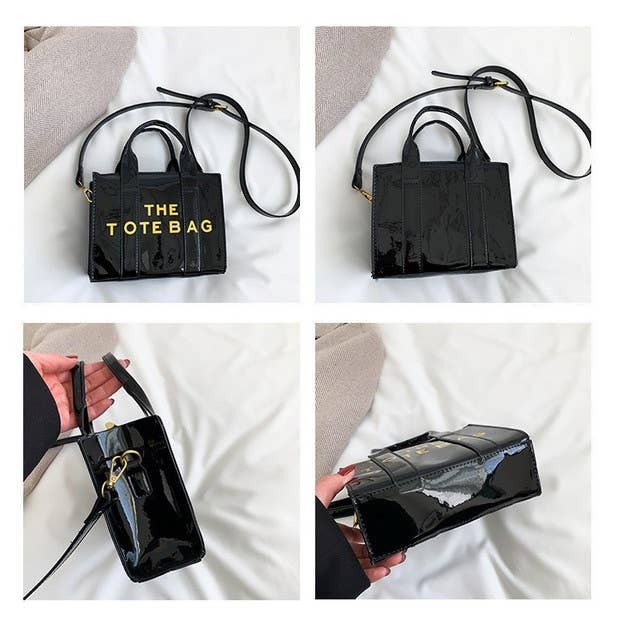 THE TOTE BAG LETTERS SHINY METALLIC CROSSBODY BRAND BAG