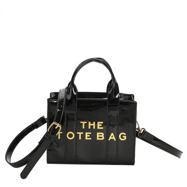 THE TOTE BAG LETTERS SHINY METALLIC CROSSBODY BRAND BAG