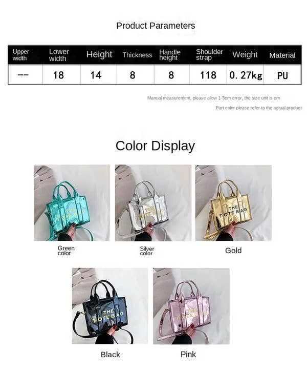 THE TOTE BAG LETTERS SHINY METALLIC CROSSBODY BRAND BAG