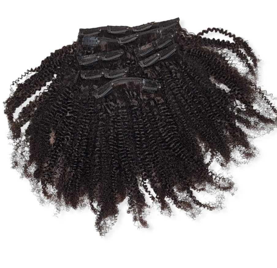 Extra Kinky Curly Clip Ins 100 % Human Hair Bundle | Steam Processed